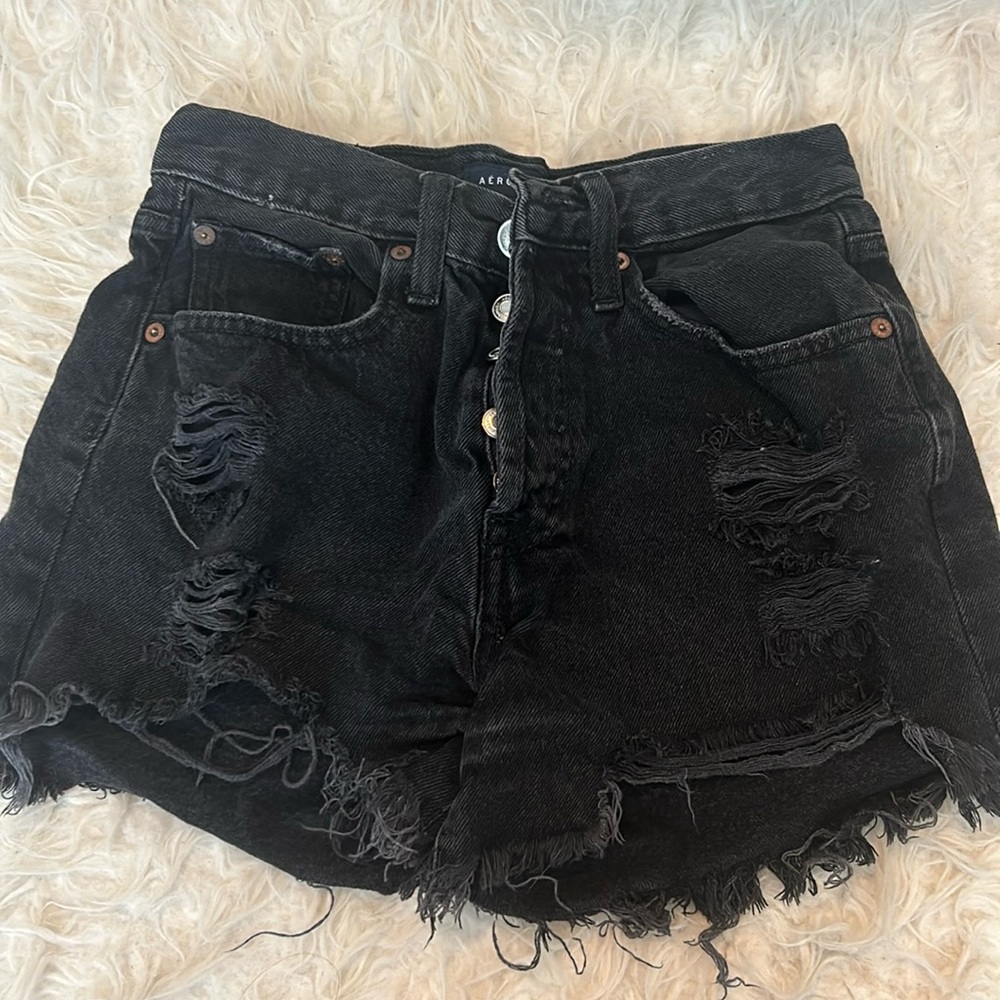 Aeropostale Black Distressed Button Jean Shorts 🖤